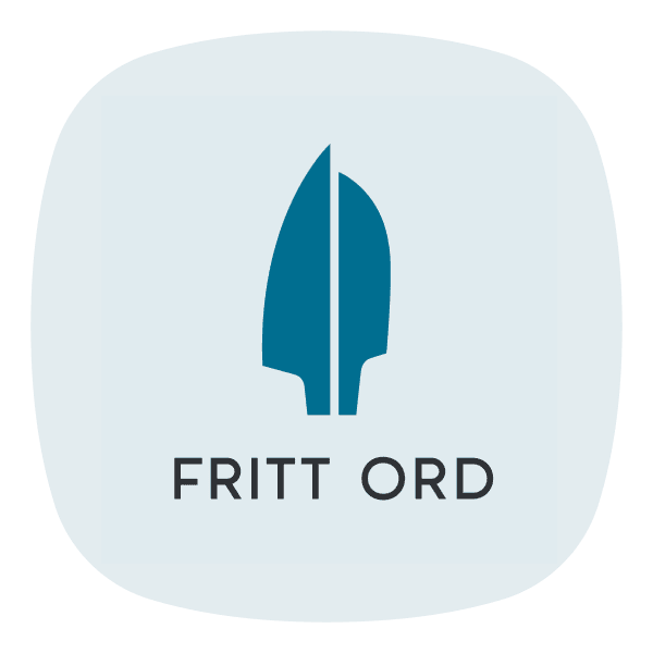 Logoen til Stiftelsen Fritt Ord, med en stilisert blå fjærpenn og navnet skrevet under.