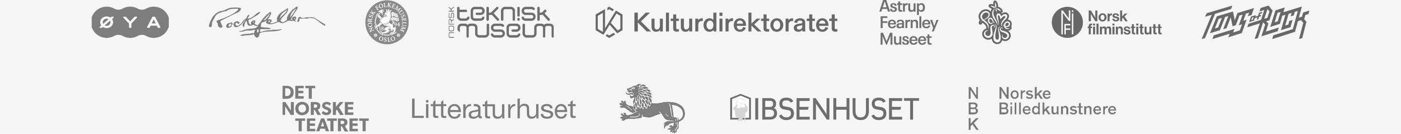 Et utvalg Make-kunder innenfor kultur og opplevelser; Astrup Fearnley Museet, Øya, Rockefeller, Teknisk Museum, Kulturdirektoratet med fler.