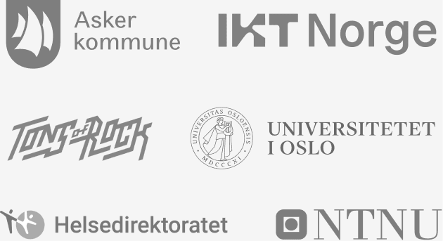 Logoer av offentlige og private virksomheter som bruker Make, inkludert NTNU og Kulturdirektoratet, m.fl.