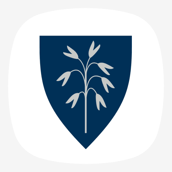 Våpenskjoldet til Nordre Follo kommune med illustrasjon av sølvgrå havreaks mot mørk blå bakgrunn.