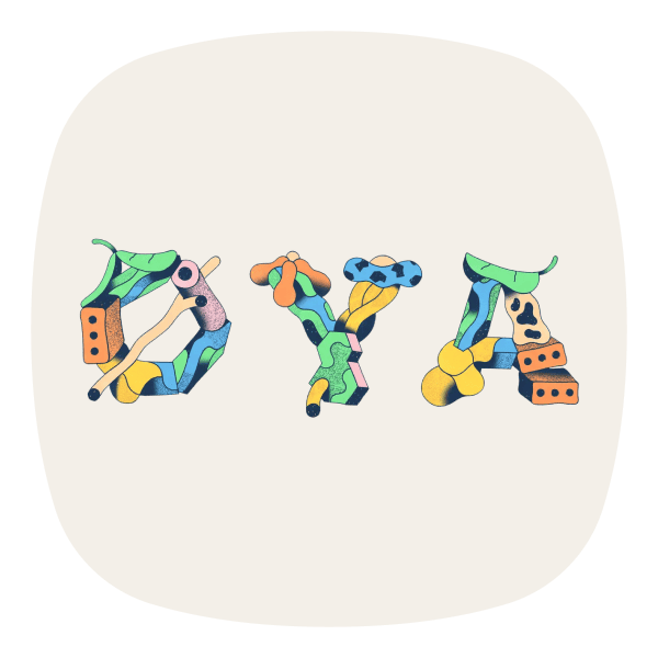 Logoen til Øyafestivalen, skrevet med bokstaver i pastellfarger og former som minner om natur- og urbane elementer.